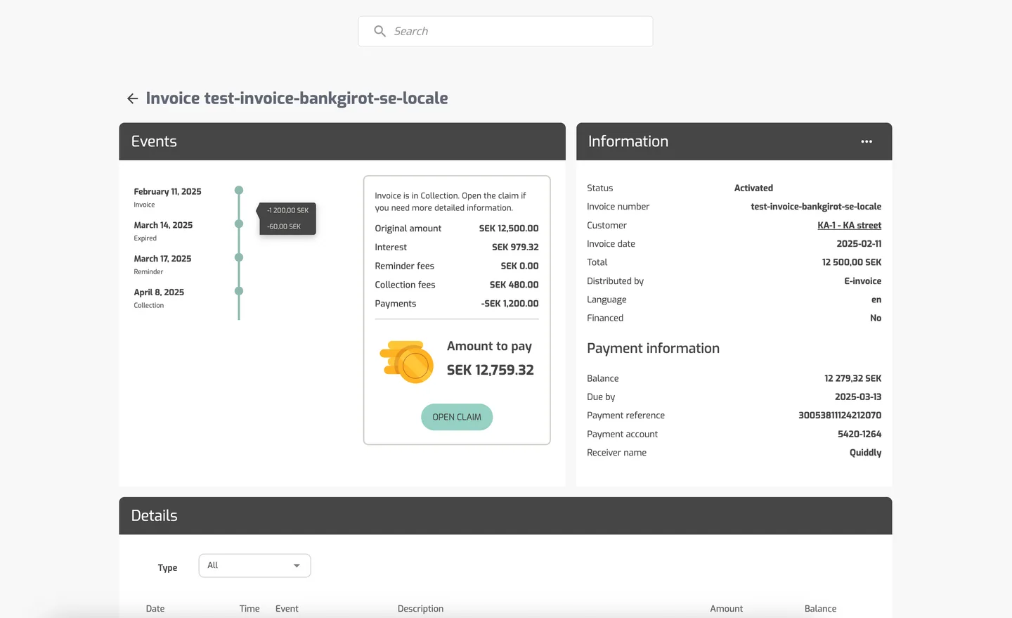 Collection alert on invoice