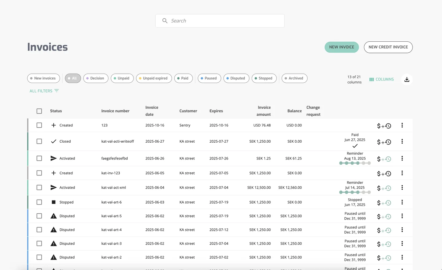 Invoice table
