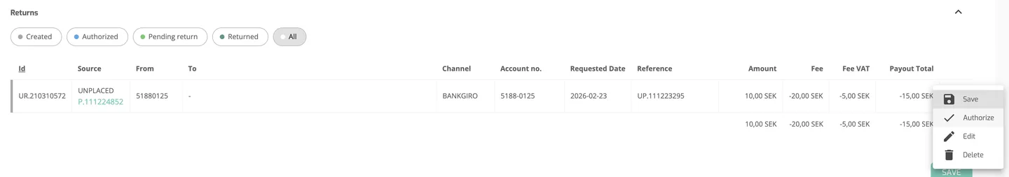 Way of Working – Unplaced Payments: Action 2 — Revert Return (Delete Payment Return)