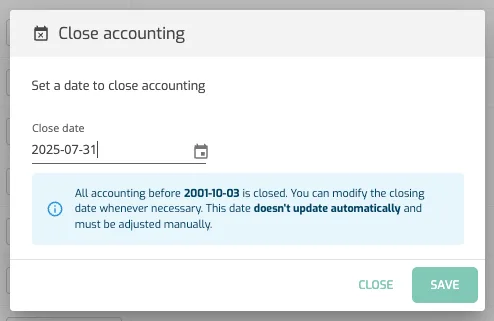 Closing of Accounts: Close Period OPTIONAL
