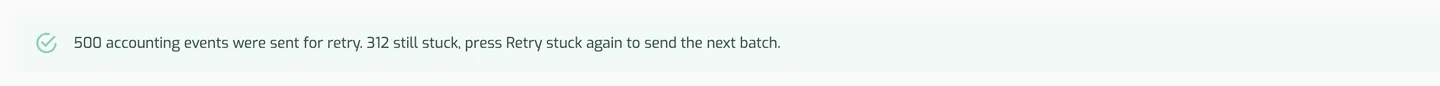 The message after Retry stuck, saying how many events were sent for retry and how many are still stuck