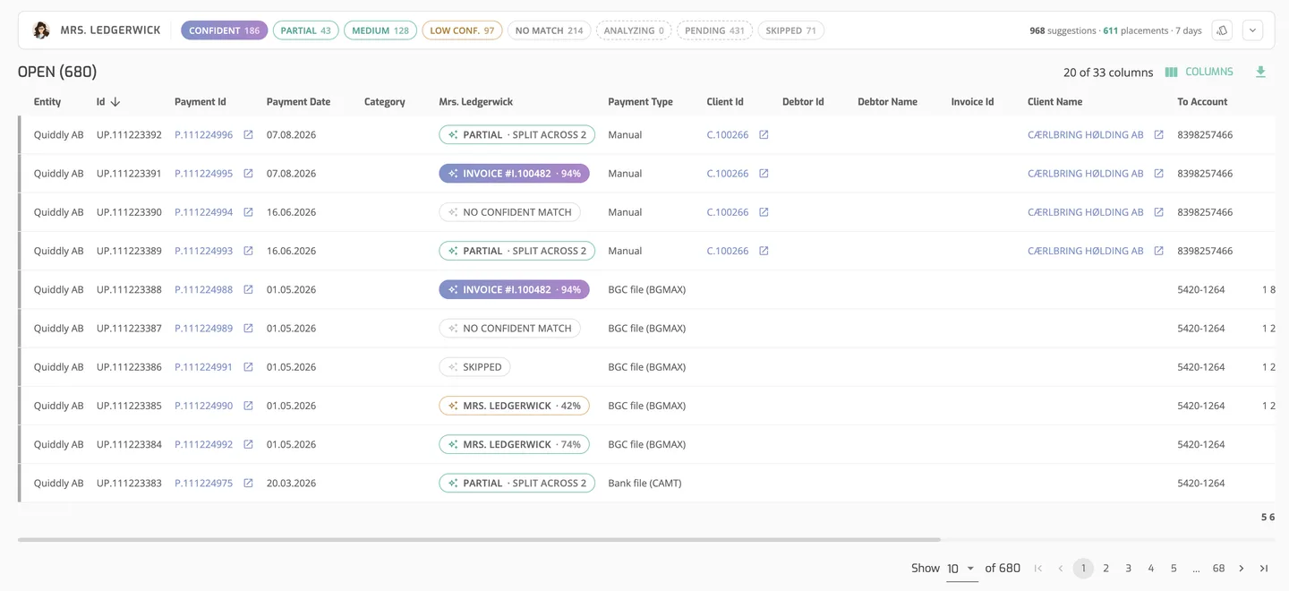 Match+: What you see in the Unplaced Payments list