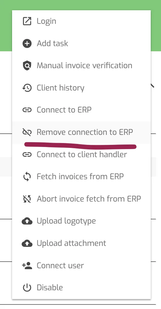 Client Actions: Remove ERP Connection