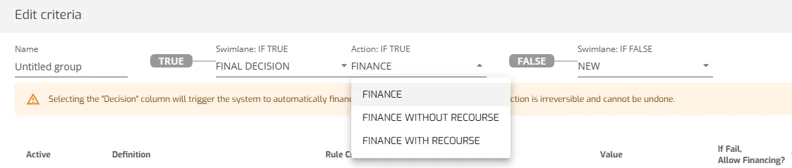 Configure The Rule Engine - Decisions tree: End of Branches