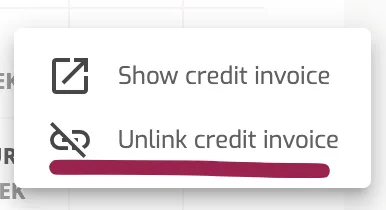 Invoice Actions: Unlink Credit Invoice