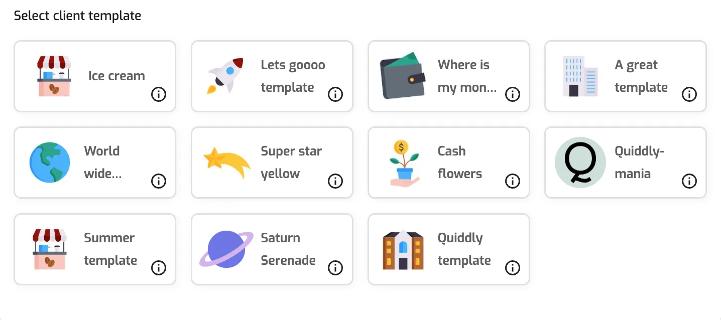 Onboard Client: Select a Client Template