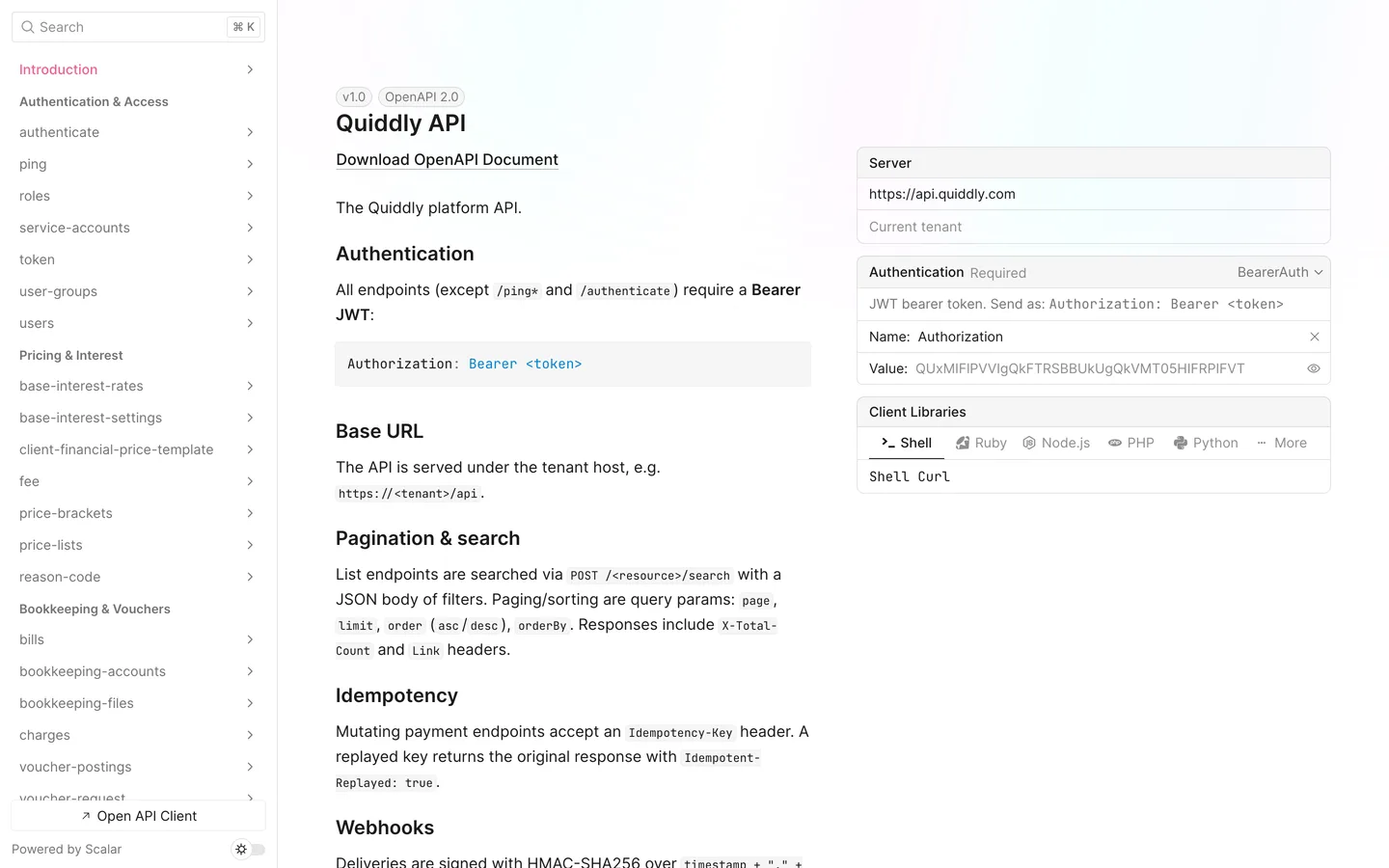 The interactive API reference in the developer portal, listing endpoints by domain
