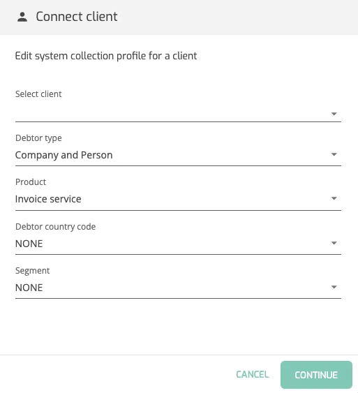Setup Debt Collection: Connect To Client