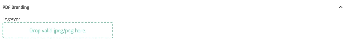 The PDF Branding section of the entity page with the empty Logotype drop area.