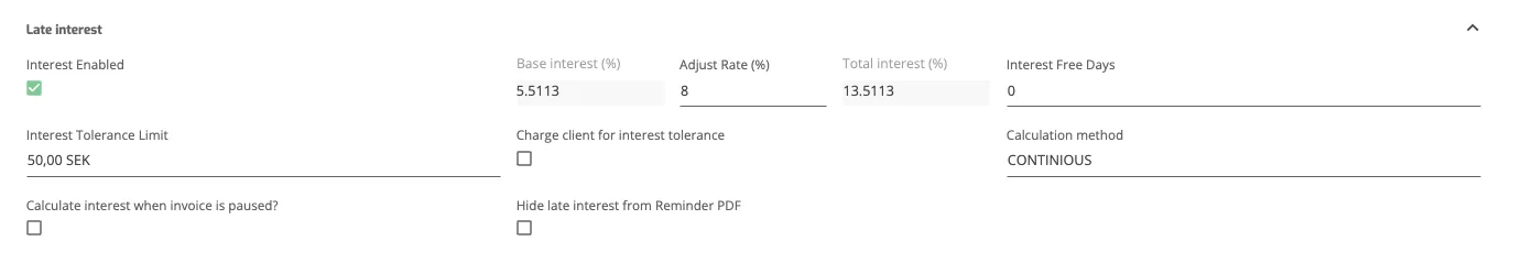 Setup Invoice Profiles: Late Interest Settings